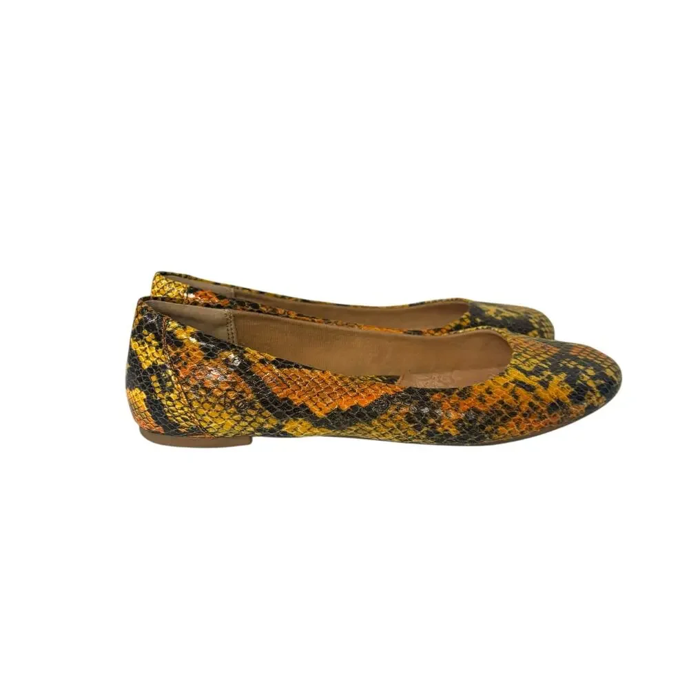 BOC Born Concepts Women’s Ballet Flat Yellow Black Snakeskin Print Shoes Size 6